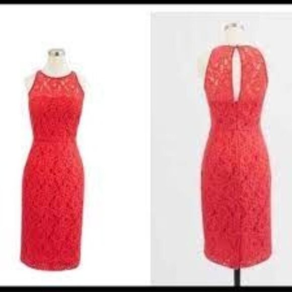 J. Crew Poppy Red Lace Sheath Dress Knee Length Size 2 NWOT - Picture 1 of 7